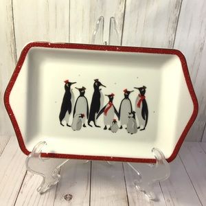 Portmeirion Sara Miller London Red Penguin Holiday Snack Tray